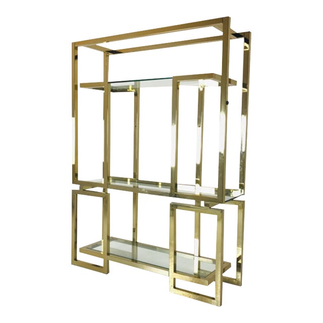 Milo Baughman Style Brass and Glass Etagere For Sale