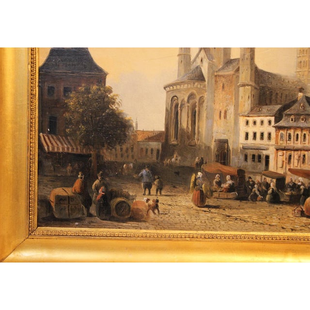 Mid 19th Century Market Scene with Mainz Cathedral, 1867, Oil on Wood, Framed For Sale - Image 5 of 12