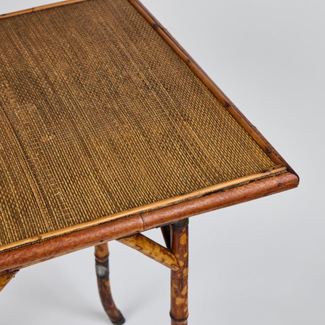 Chinoiserie Antique Chinoiserie Tortoiseshell Bamboo + Grass Cloth Side Table For Sale - Image 3 of 13