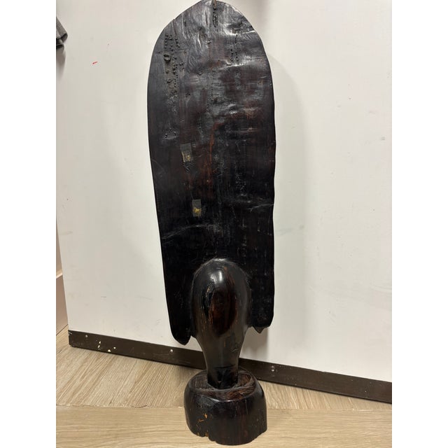 1970s Mid 20th Century Carved African Female Bust | Ebony Hardwood Sculpture | 26” Tall Modernist Figurative Art For Sale - Image 5 of 14
