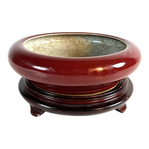 Antique Chinese Oxblood Glaze Porcelain Bulb Bowl on a Wood Stand