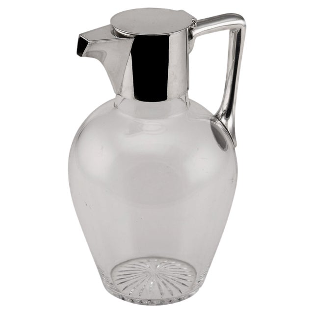 20th Century Edwardian Solid Silver & Glass Claret Jug, London, 1902 For Sale