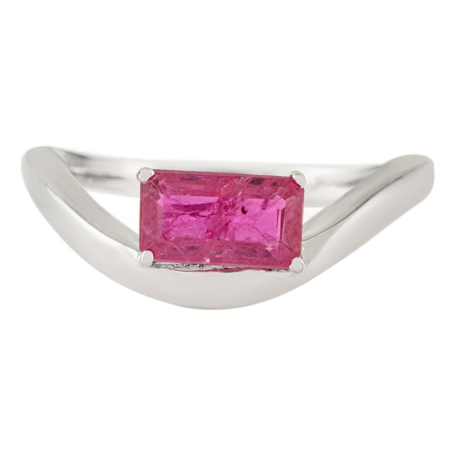 VRJewels Octagon-Cut Natural Ruby Solitaire Wave Ring Size 5 in 14k Gold For Sale