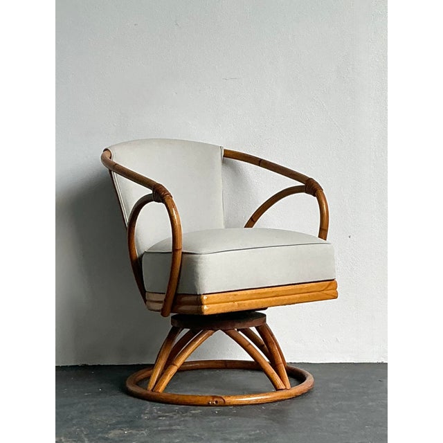Mid 20th Century Vintage 1950s Heywood Wakefield Bent Rattan Swivel Chair For Sale - Image 5 of 12