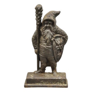 Antique Bradley & Hubbard Victorian Cast Iron Figural Warrior Gnome Doorstop For Sale