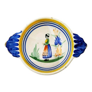 Henriot Quimper French Faience Lugged Bowl - Signed For Sale