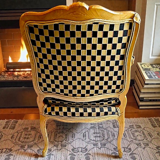 1960’s Polychromed Beechwood Louis XV Checker Upholstered Fauteuil For Sale - Image 12 of 17