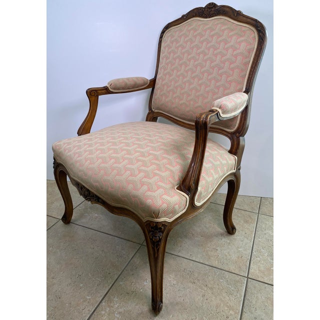 Pair of French Louis XV Style Beechwood Fauteuil Armchairs, Carved Frames For Sale - Image 9 of 12