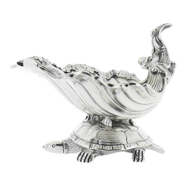 Antique Georgian Armorial Sterling Silver Turtle & Shell Sweetmeat / Salt Cellar For Sale
