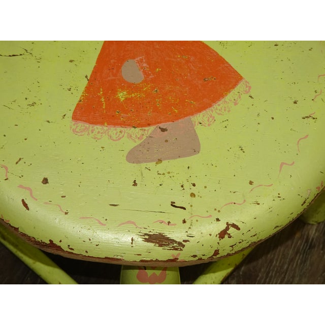Vintage French Country Lime Green Rustic Footstool Stool W a Child Pictured For Sale - Image 12 of 16
