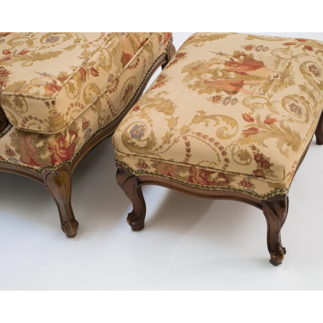 Early 20th Century Antique French Country Louis XV Style Carved Oak Bergere Wingback Chairs Pair For Sale - Image 13 of 15