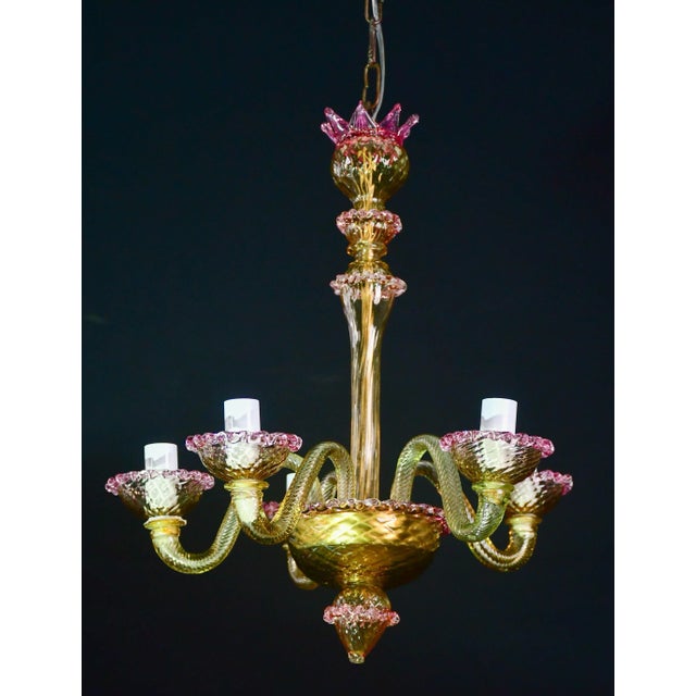 Pretty Venetian Chandelier, Pink and Gold Glass, 1950s For Sale - Image 10 of 15