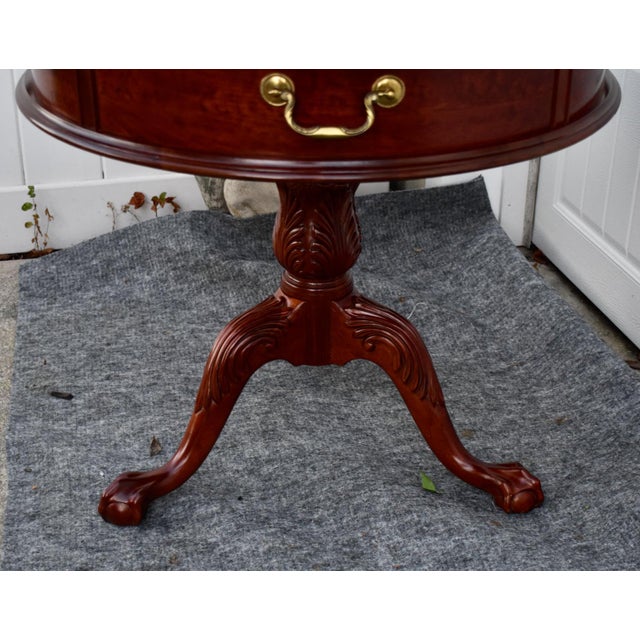Pennsylvania House Mahogany Drum Table Vintage Pedestal Ball Claw Feet Side For Sale - Image 11 of 15