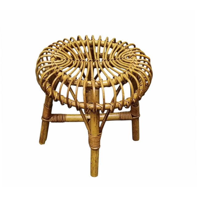 Mid-Century Modern Bamboo and Rattan Circular Stool attributed to Franco Albini, Italy, 1960s For Sale - Image 3 of 8