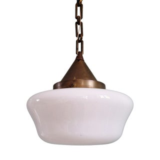Art Deco Pendant Light in White Opaline Glass with Brass Frame, 1920s For Sale