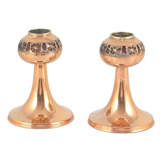 Brass Candlesticks with Enamel Bands by Pentti Sarpaneva, 1960s, Set of 2 For Sale