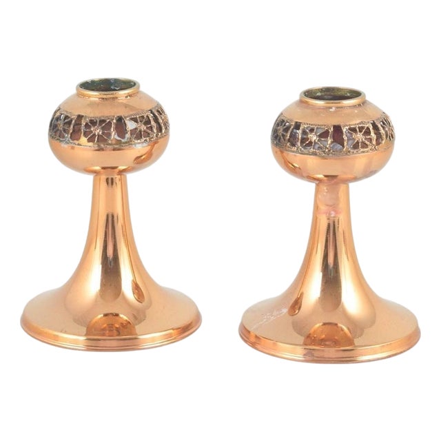 Brass Candlesticks with Enamel Bands by Pentti Sarpaneva, 1960s, Set of 2 For Sale