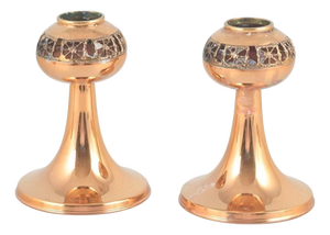 Brass Candlesticks with Enamel Bands by Pentti Sarpaneva, 1960s, Set of 2