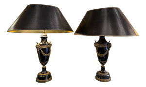 Empire Style Lamps in Black Marble and Gilt Bronze, 1930s, Set of 2