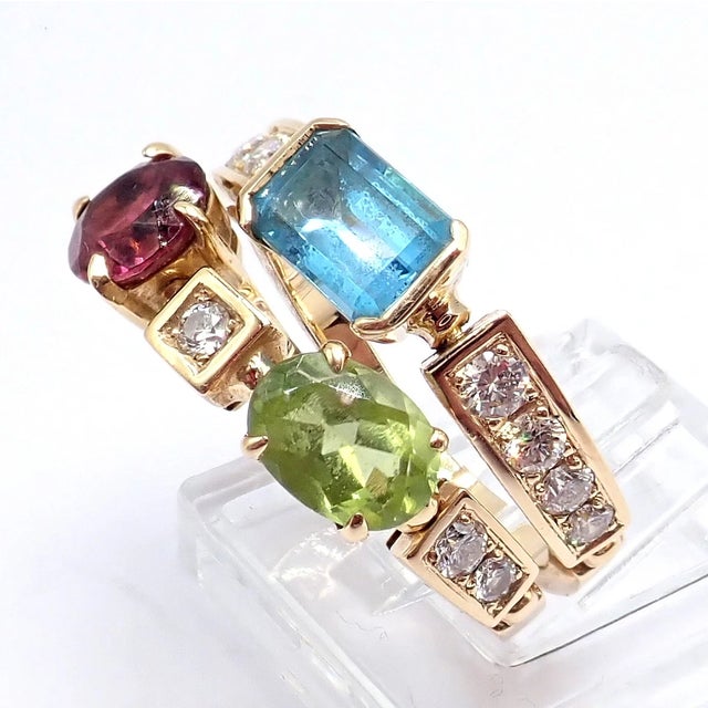 Bulgari Allegra Gold Diamond Peridot Tourmaline Band Ring, Size 7.25 For Sale - Image 12 of 12
