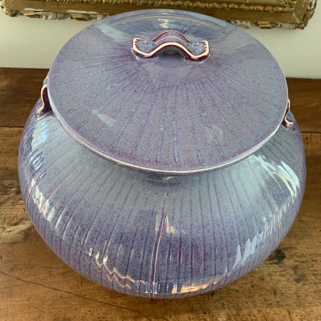 Ceramic Large Contemporary Violet Flambé Glaze Lidded Statement Porcelain Vessel For Sale - Image 7 of 13