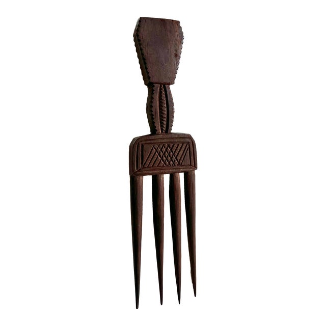 Late 19th Century Ebony Wood Hand-Carved Hair Comb For Sale