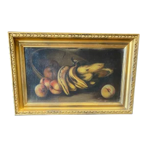 19th Century Fruit Still Life Oil Painting, Framed