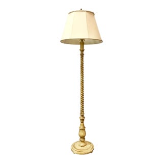 Transitional Carved Wood Cream Italian Floor Lamp For Sale