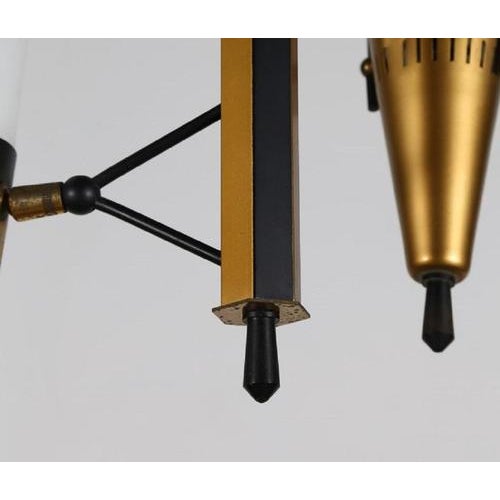 Vintage Three-Light Suspended Lamp in Metal and Glass, Italy, 1950s For Sale - Image 4 of 6