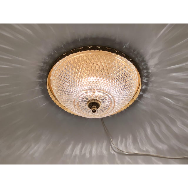 1960s Brass & Pressed Glass Flush Mount Fixture For Sale - Image 9 of 10