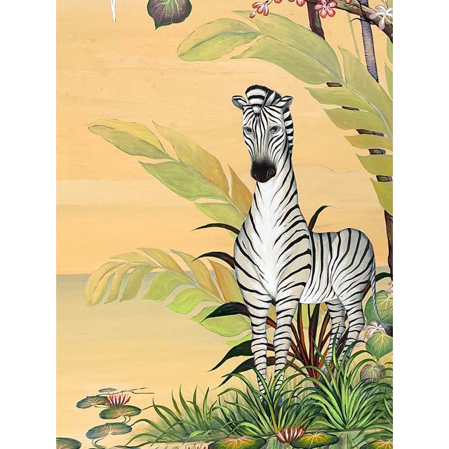 Wood Vintage Monumental 1999 Original Jungle Oil Painting on Canvas For Sale - Image 7 of 12