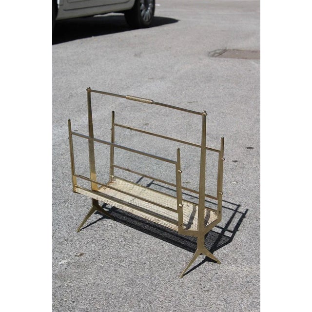 Solid Brass & Metal Perforated Magazine Stand, 1950s For Sale - Image 10 of 10