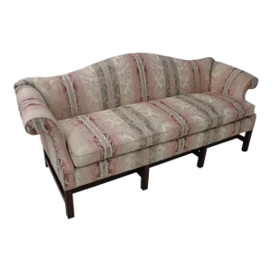 Century Damask Upholstered Camelback Sofa