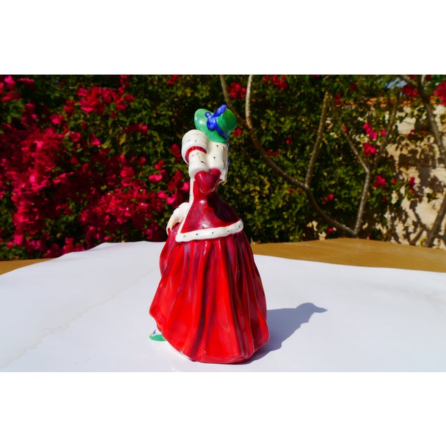 Early 20th Century Vintage Royal Doulton England 1946 Figurine Hn1992 Christmas Morn Lady in Red For Sale - Image 5 of 13