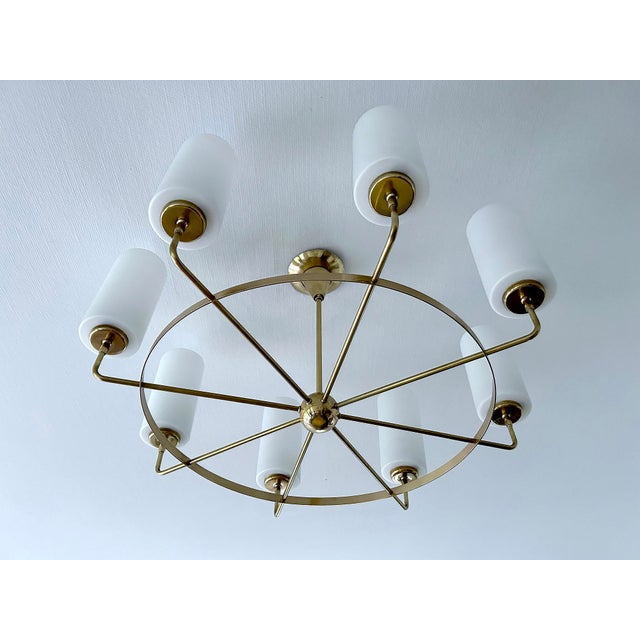 Metal Large Vintage Italian Glass and Brass Chandelier, 1950s For Sale - Image 7 of 18