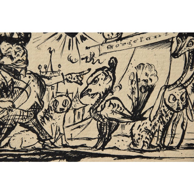 Walter Becker, Ink Drawing Menagerie, 1920, Ink and Handmade Paper For Sale - Image 9 of 13