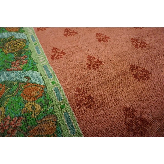 Early 20th Century 1900s Pink Rose Floral Arts & Crafts Antique Irish Donegal Rug 9' X 17'7" Handknotted Wool Carpet For Sale - Image 5 of 11