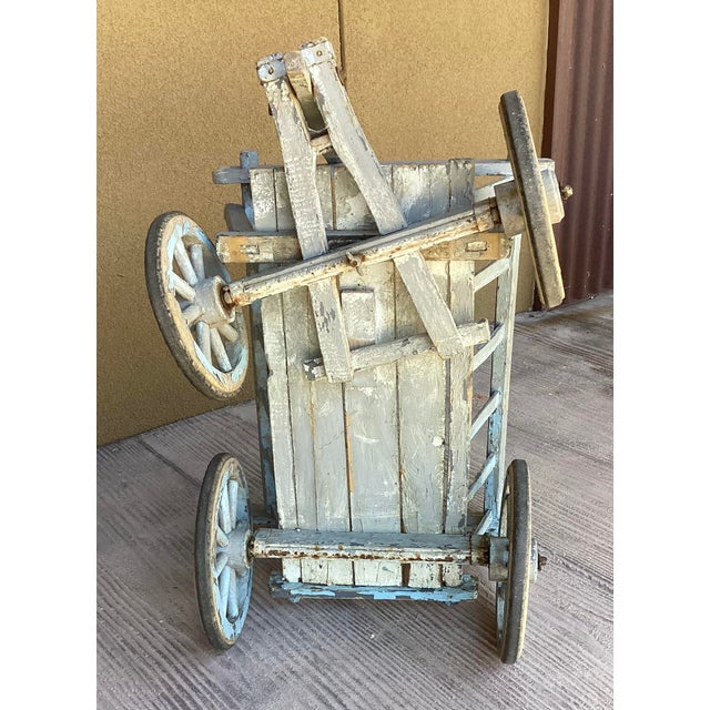 French 19th C French Market Wagon W Original Blue/Gray Paint For Sale - Image 3 of 5
