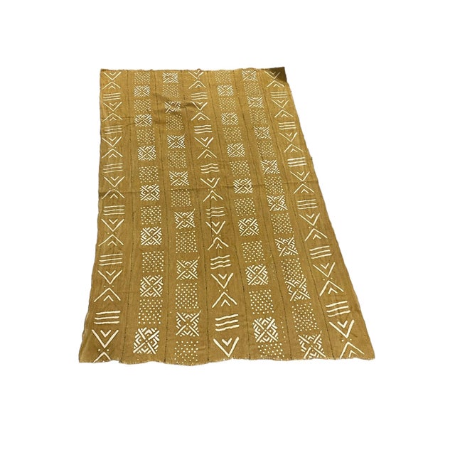 African Large Mustard & White Mud Cloth Textile Mali 63" by 37" For Sale - Image 4 of 9