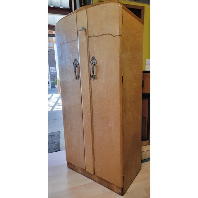Light Yellow Art Deco Style 2 Door Fitted Wardrobe / Armoire For Sale - Image 8 of 18