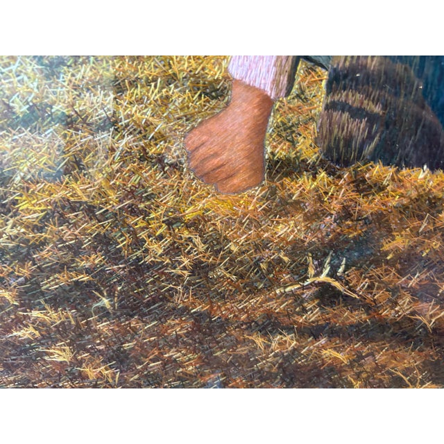 Millet's "The Gleaners" in Hand-Embroidered Silk, Large Baroque Silver Frame For Sale - Image 4 of 7