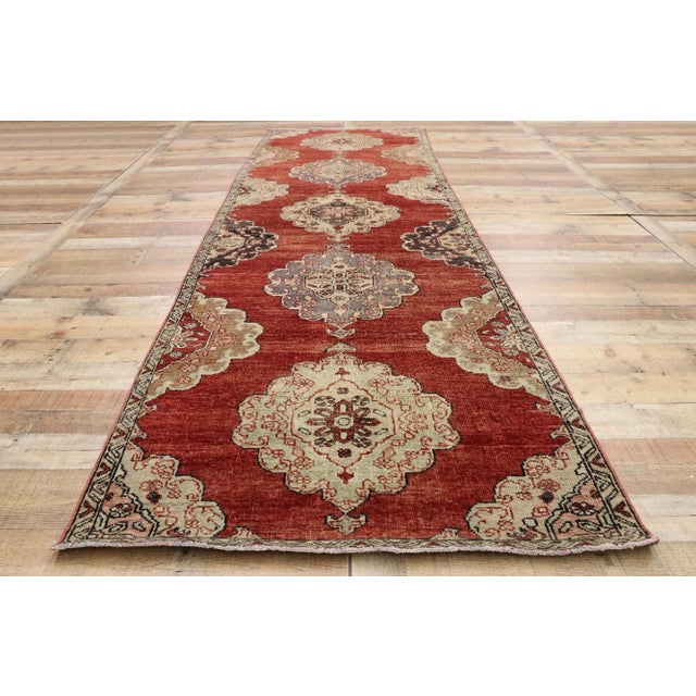 Textile Vintage Turkish Oushak Rug, 03'07 X 11'08 For Sale - Image 7 of 9