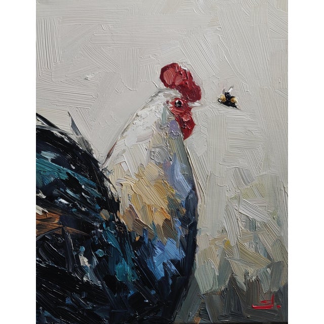 Rooster and Bumble Bee Oil Panting by Vivek Mandalia For Sale