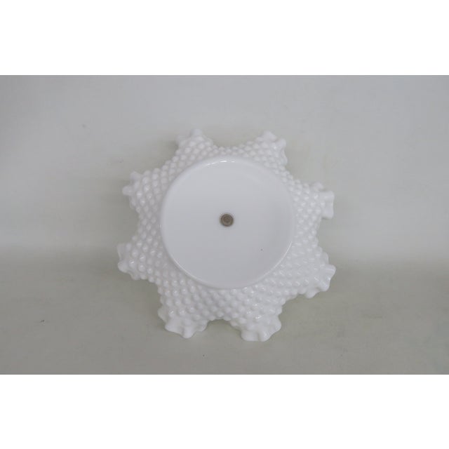 White Mid 20th Century Fenton White Milk Glass Ruffled Edge Hobnail Candy Dish With Metal Handle For Sale - Image 8 of 14