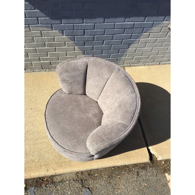 Wood Art Deco, Mid-Century Modern Channeled Back Swivel Chair, Fresh Upholstery For Sale - Image 7 of 10