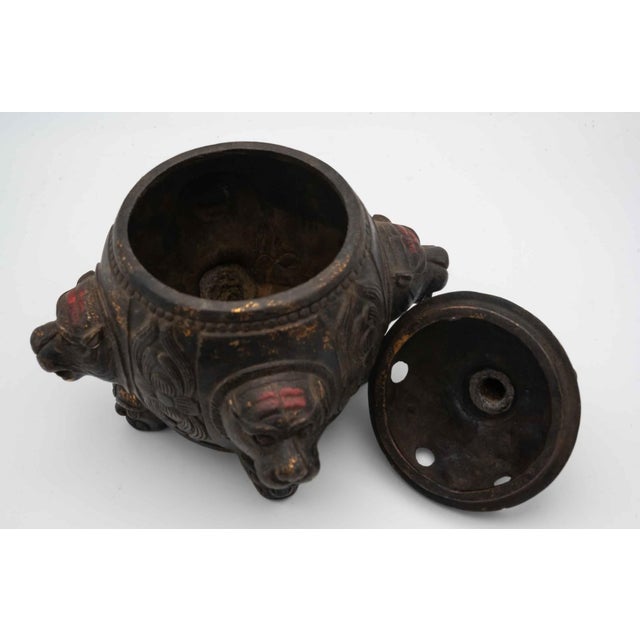 Bronze Late Qing Bronze Tripod Censer With Tiger-Head Masks and Pierced Lid For Sale - Image 8 of 8