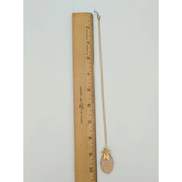 Opal Oval and White Diamond Pendant Necklace in 14K Yellow Gold For Sale In Los Angeles - Image 6 of 6