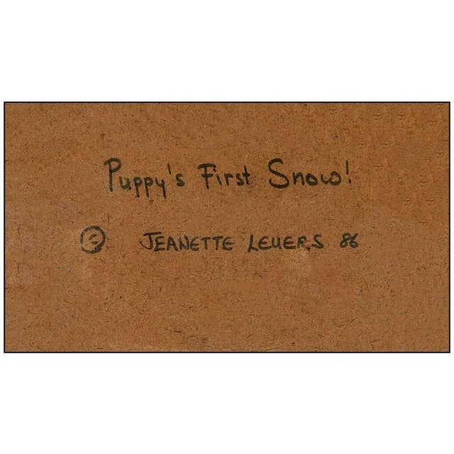 1960s 1960s Puppy's First Snow Oil Painting, Jeanette Leuers For Sale - Image 5 of 6