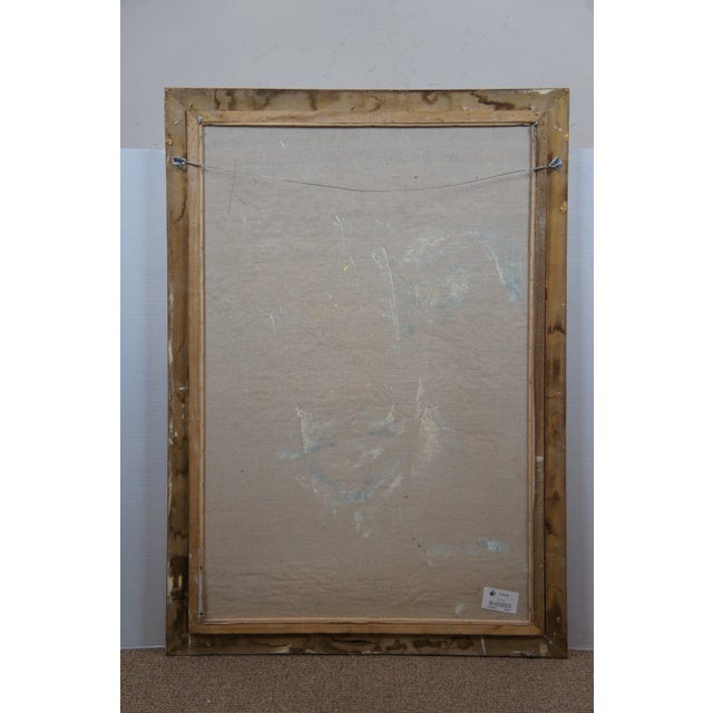 Vintage Bouquet of Flowers Blue Vase Still Life Oil Painting on Canvas 40" For Sale - Image 9 of 9