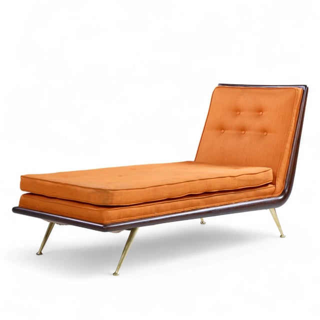 Mid-Century Modern Robsjohn Gibbings for Widdicomb Mid Century Brass and Mahogany Chaise Lounge Chair For Sale - Image 3 of 9
